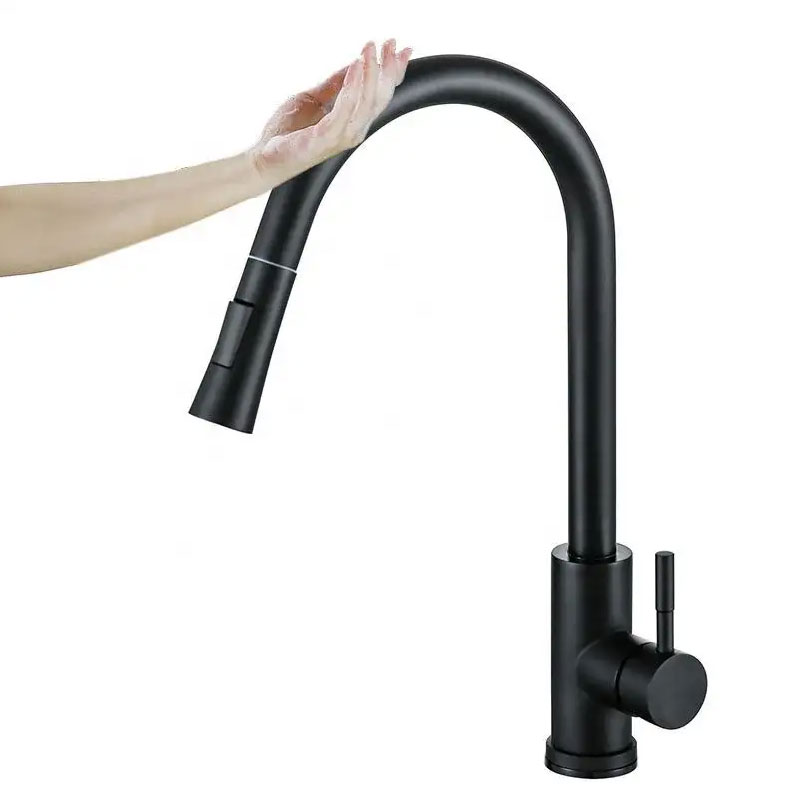 Hand Touch Control Matte Black Pull Down Kitchen Faucet