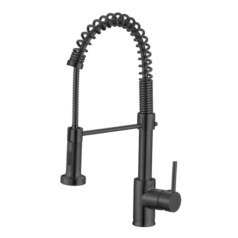 Matt Black Spring Pull Down Sprayer Kitchen Sink Faucet