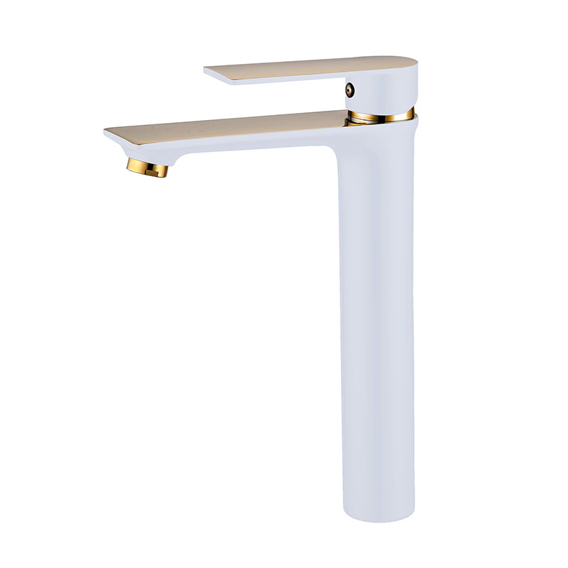 Tall White Golden Basin Mixer Tap