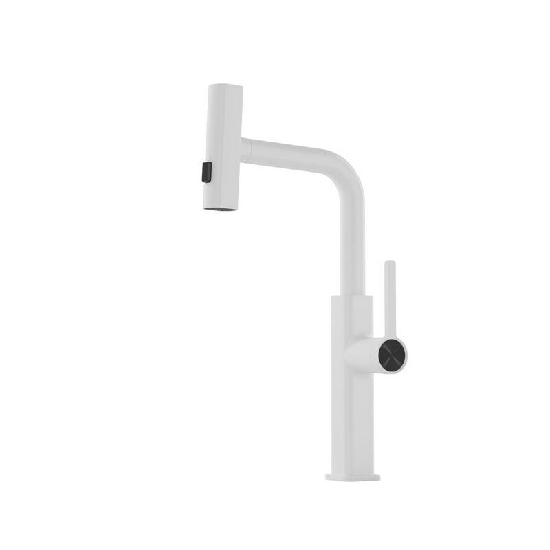 White Finished Single-Handle Pull-Out Kitchen Faucet