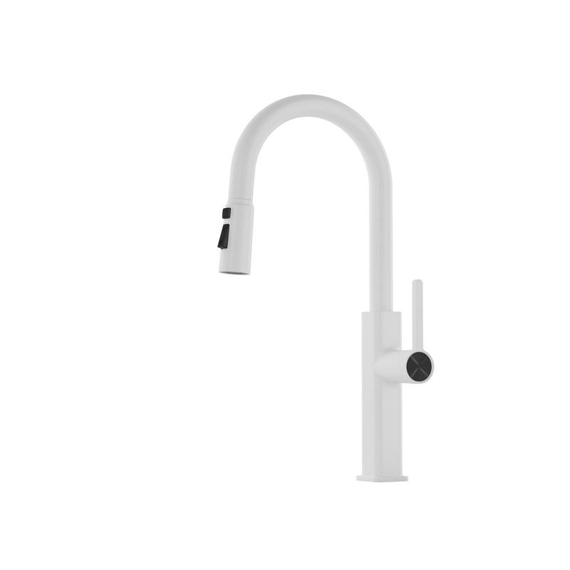 Single-Handle Pull-Out Kitchen Faucet in White Color