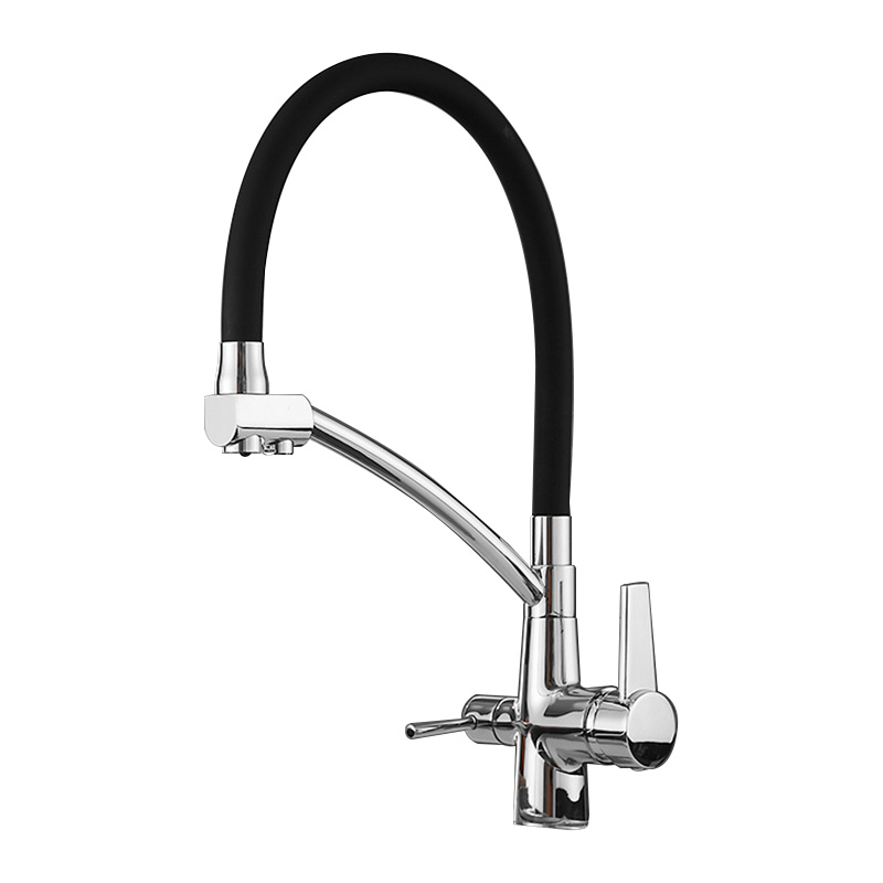 Double handle faucet with drinking spout pull-down spray